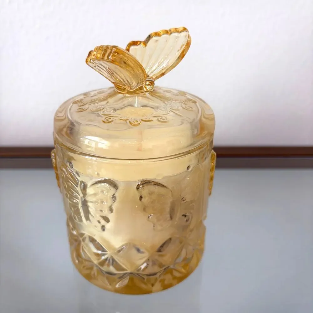Laura Ashley BUTTERFY MEADOW Soy Blend Candle in Decorative Yellow Jar w/ Lid